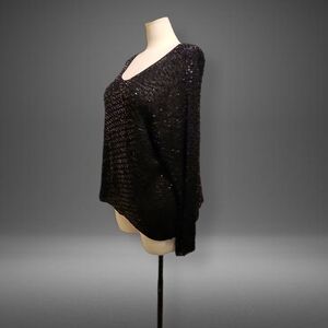 INC International Concepts Black Sequined V-Neck Sweater
